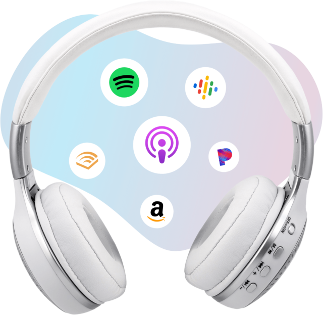  Headphones with podcast platform icons